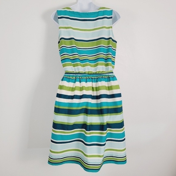 Banana Republic Green Multi-shade Striped Belted‎ Dress Size 6 - Picture 2 of 7